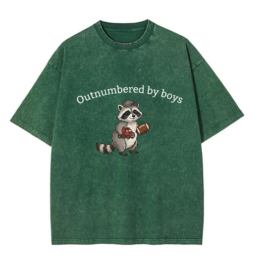 Chaoticclub Outnumbered By Boys Raccoon Washed T-Shirt