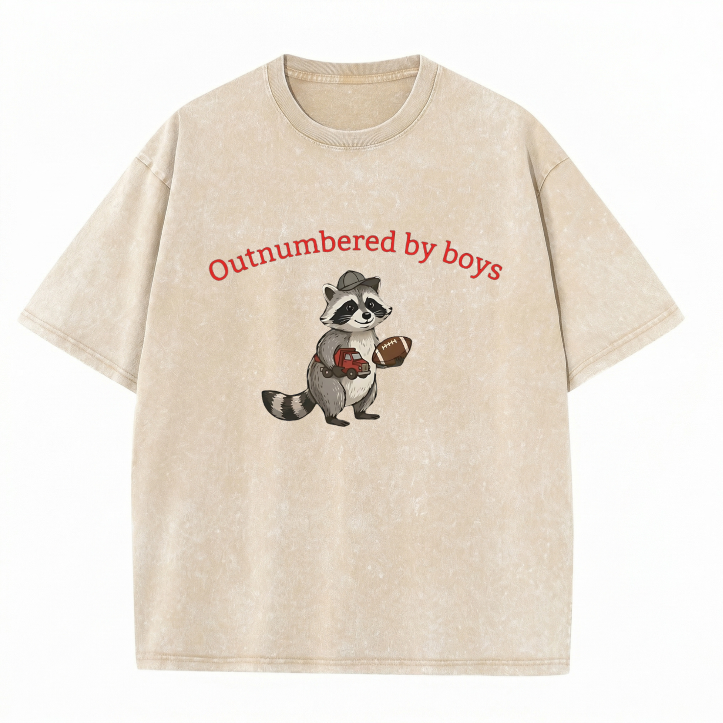 Chaoticclub Outnumbered By Boys Raccoon Washed T-Shirt
