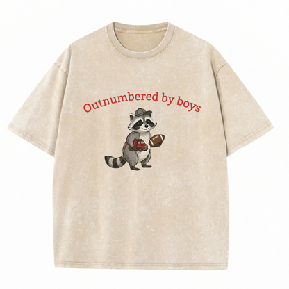 Chaoticclub Outnumbered By Boys Raccoon Washed T-Shirt