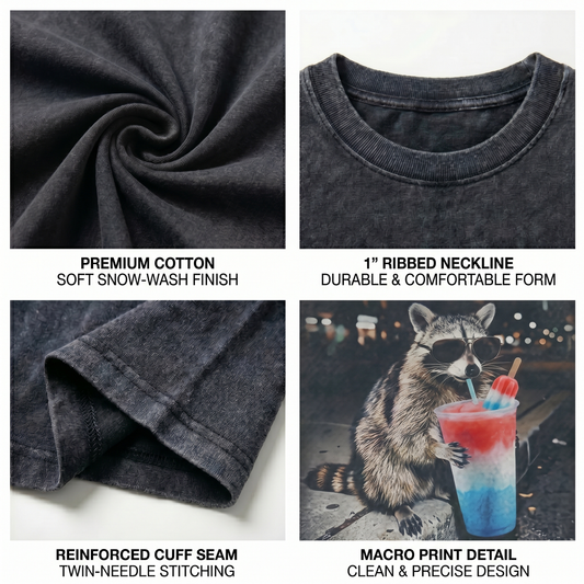 ChaoticClub Meme 4th of July Raccoon Drinking Patriotic Washed T-Shirt