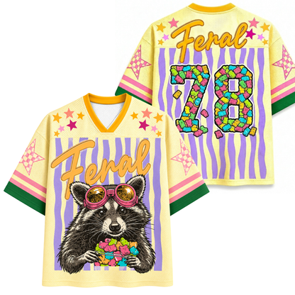 ChaoticClub Striped Raccoon Feral Eating Candy Summer Mesh Jersey