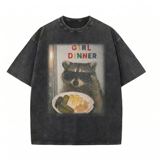 ChaoticClub Meme Raccoon Dinner Time Washed T-Shirt