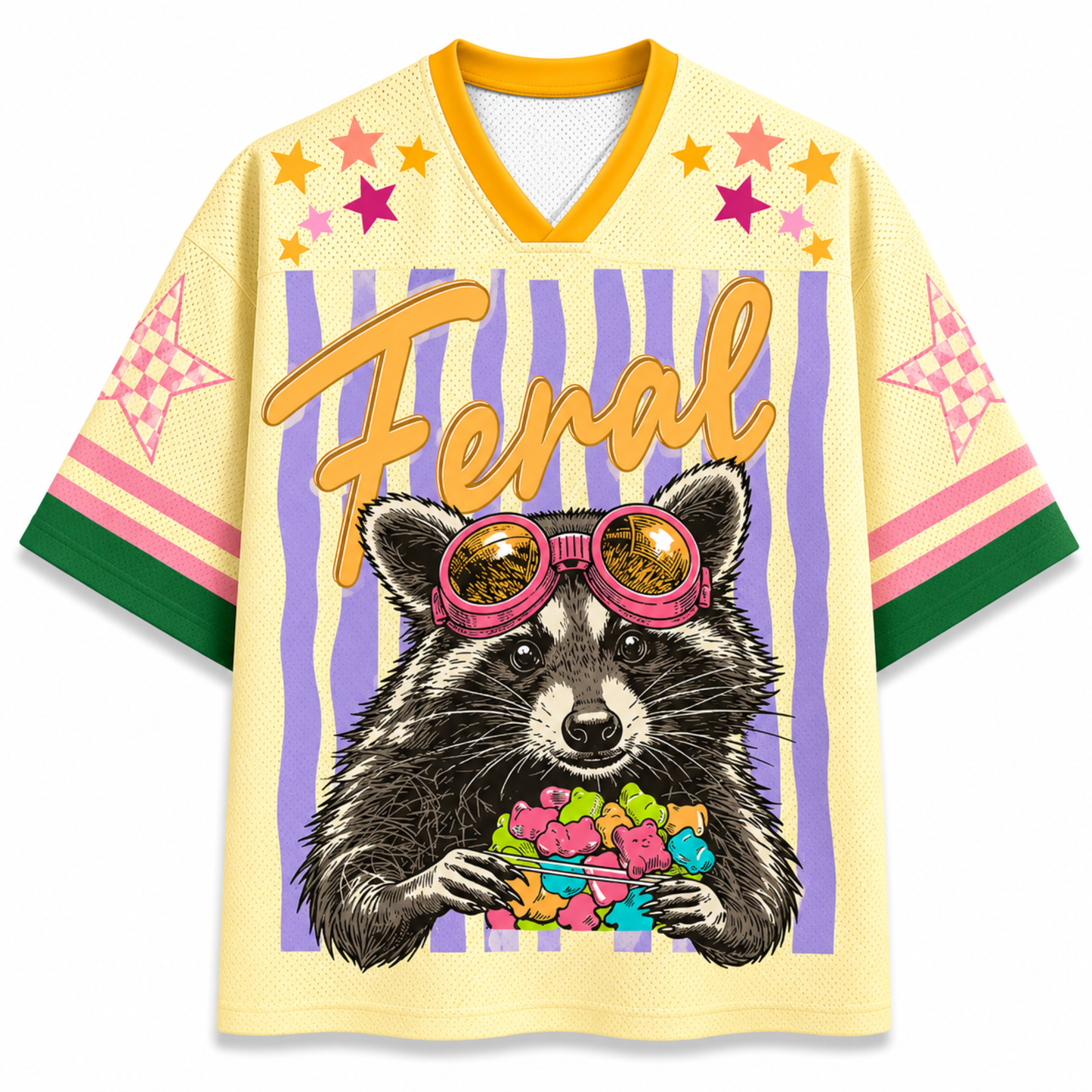 ChaoticClub Striped Raccoon Feral Eating Candy Summer Mesh Jersey