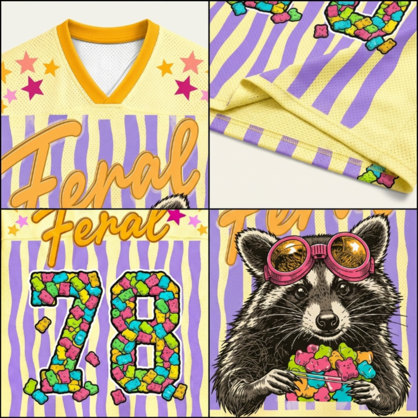 ChaoticClub Striped Raccoon Feral Eating Candy Summer Mesh Jersey