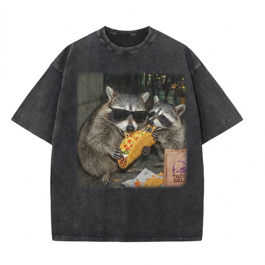 ChaoticClub Meme Raccoon Eating Taco Washed T-Shirt