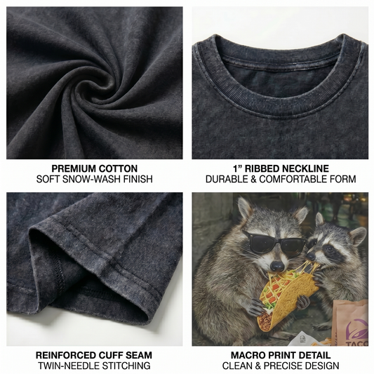 ChaoticClub Meme Raccoon Eating Taco Washed T-Shirt