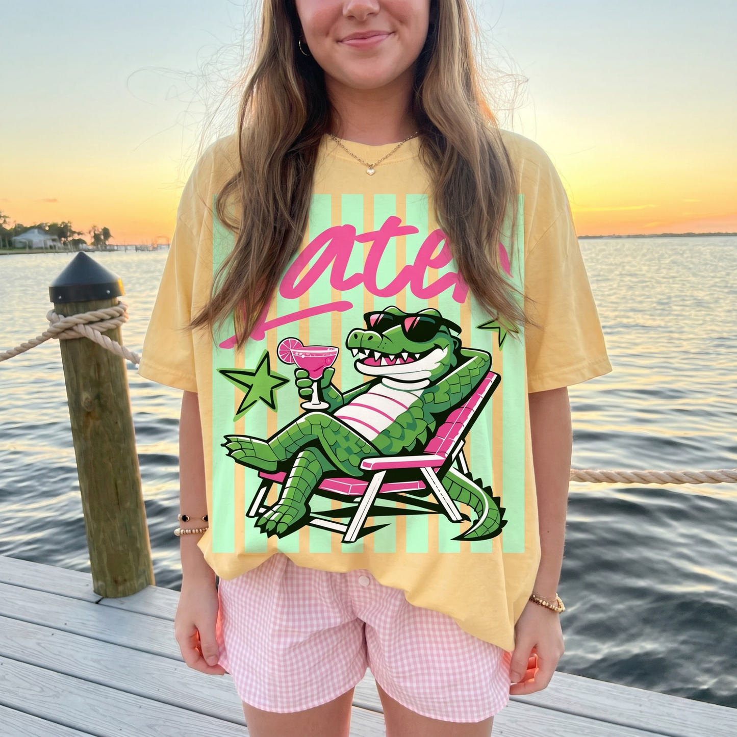 ChaoticClub Summer Later Crocodile Cocktail Neon T-Shirt