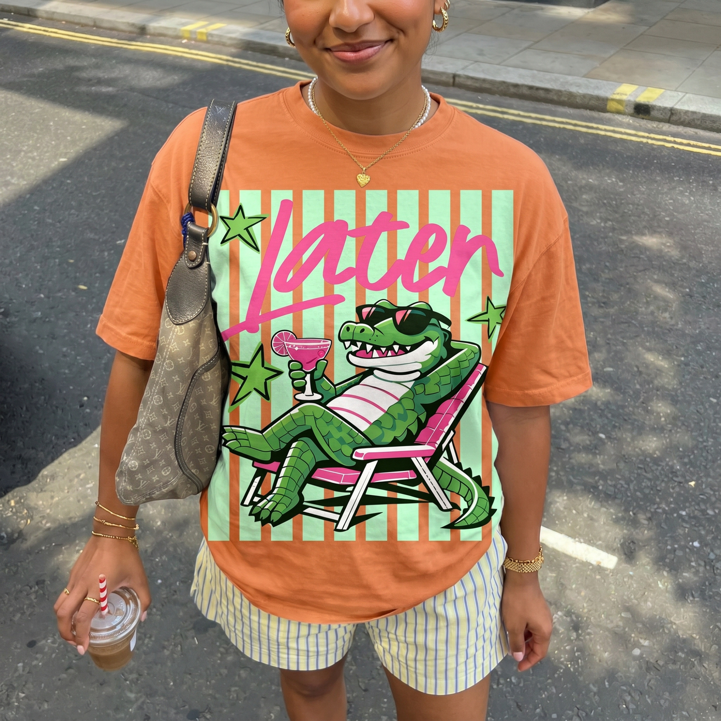 ChaoticClub Summer Later Crocodile Cocktail Neon T-Shirt