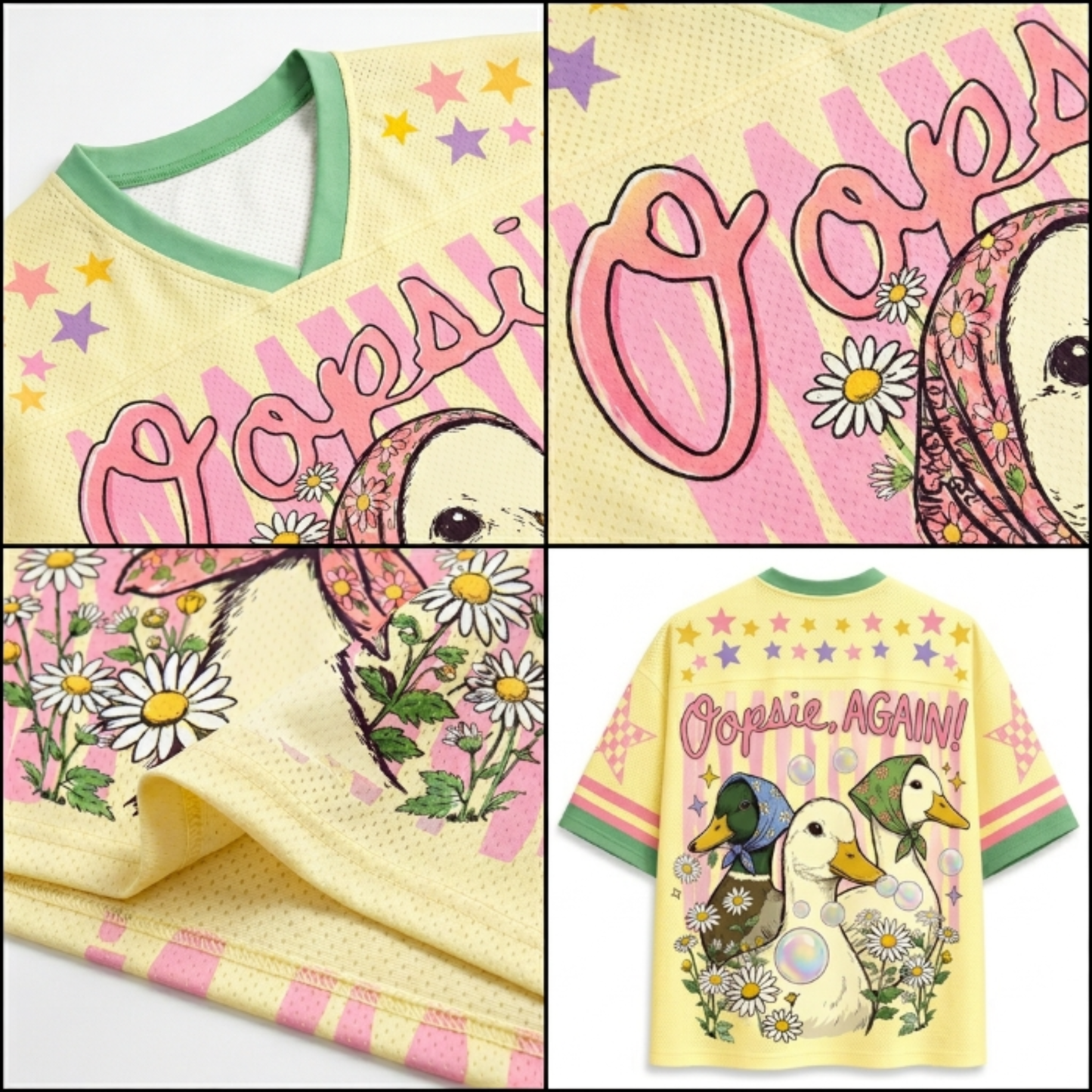 ChaoticClub Oopsie Cute Duck Floral Bubblegum Summer Mesh Jersey