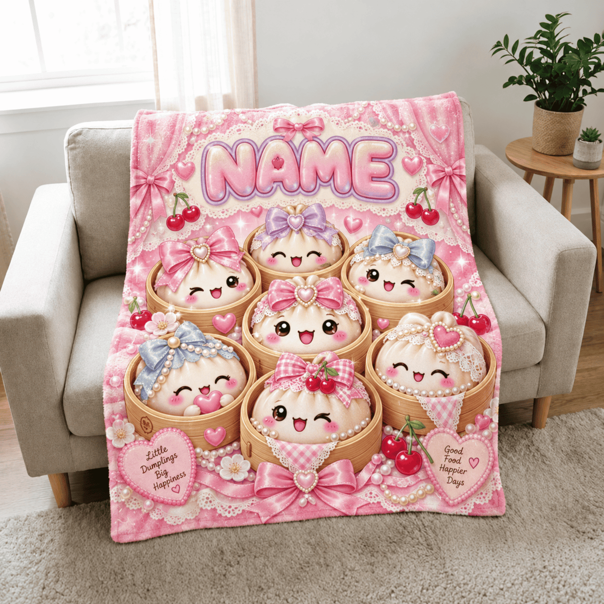Chaotic Club Personalized Cute Dumpling Daily Life Fleece Blanket