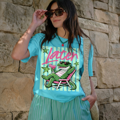ChaoticClub Summer Later Crocodile Cocktail Neon T-Shirt