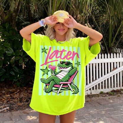 ChaoticClub Summer Later Crocodile Cocktail Neon T-Shirt