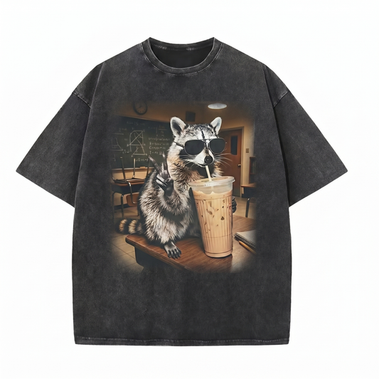 ChaoticClub Meme Raccoon Last Day Of School Teacher Feral Washed T-Shirt