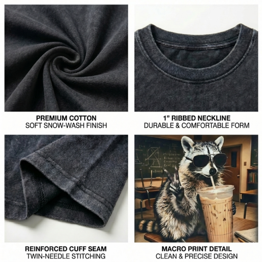 ChaoticClub Meme Raccoon Last Day Of School Teacher Feral Washed T-Shirt