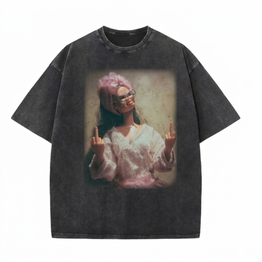 Chaoticclub Funny Doll Face Washed T-Shirt