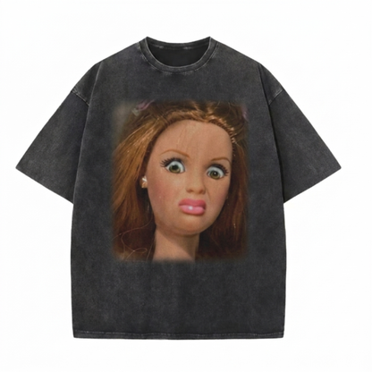 Chaoticclub Disgusting Doll Face Meme Washed T-Shirt