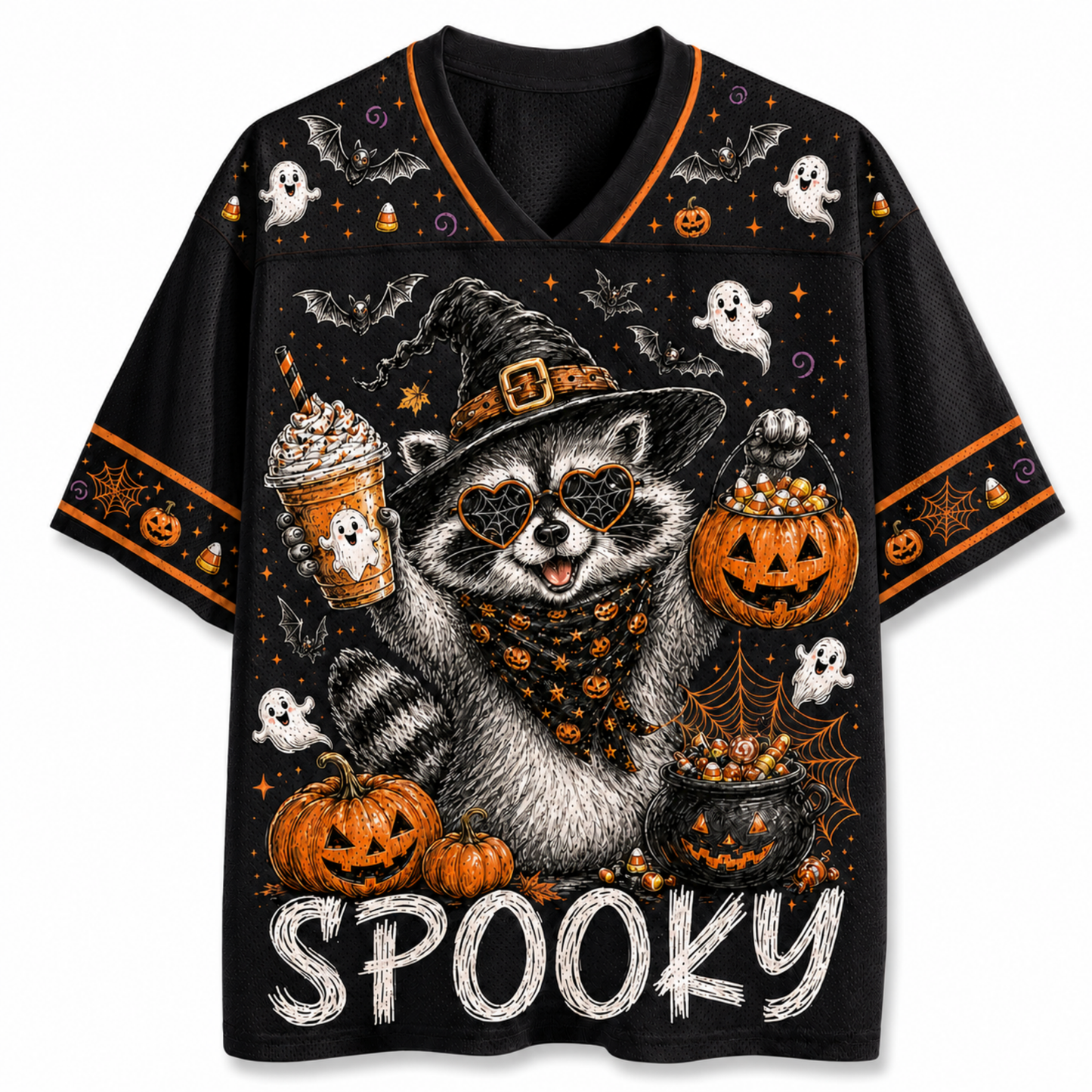 ChaoticClub Here for the Boos Racoon Halloween Mesh Jersey