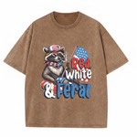 Chaoticclub 250th Red White Feral & Free Raccoon Washed T-Shirt