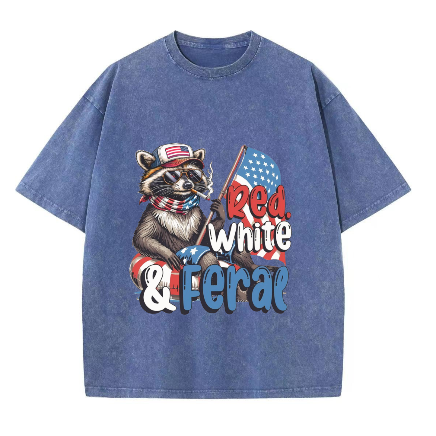 Chaoticclub 250th Red White Feral & Free Raccoon Washed T-Shirt