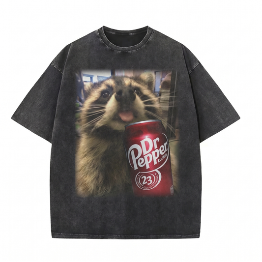 ChaoticClub Meme Raccoon Dr Pepperr Washed T-Shirt