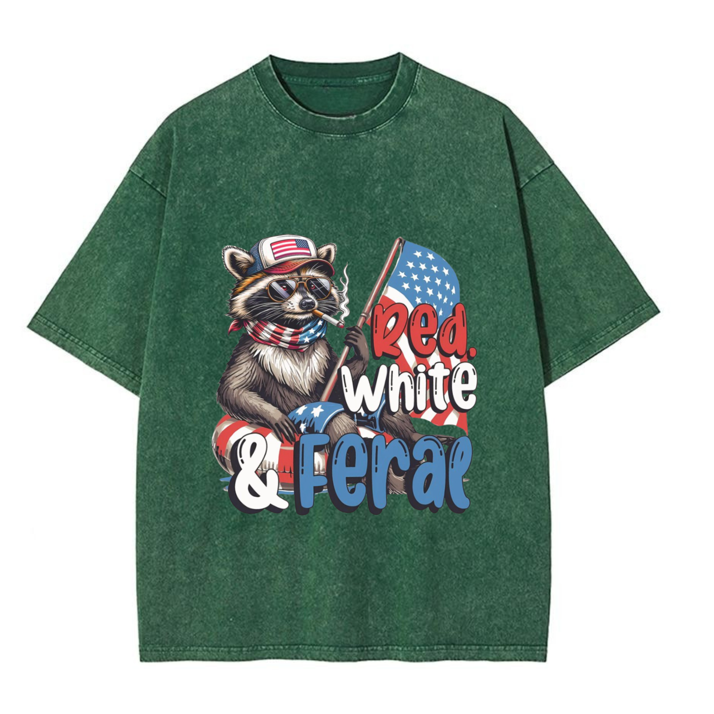 Chaoticclub 250th Red White Feral & Free Raccoon Washed T-Shirt