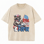 Chaoticclub 250th Red White Feral & Free Raccoon Washed T-Shirt