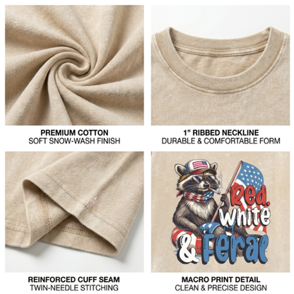Chaoticclub 250th Red White Feral & Free Raccoon Washed T-Shirt