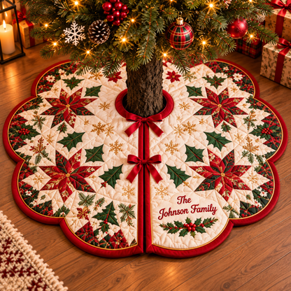 Chaotic Club Personalized Flower Quilt Christmas Tree Skirt