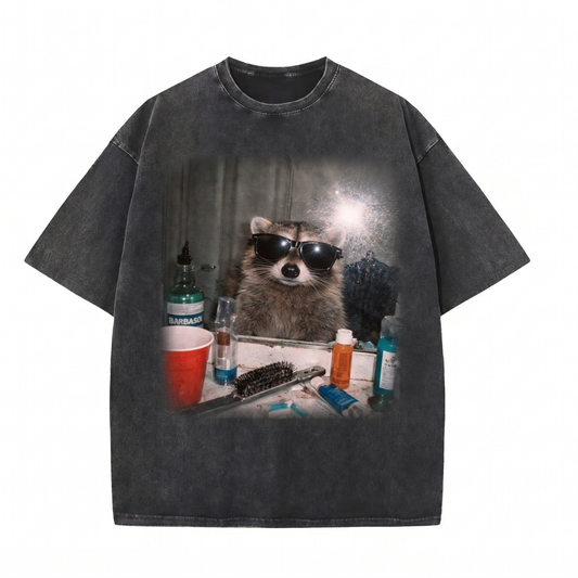 ChaoticClub Meme Raccoon Drinking Soda Washed T-Shirt