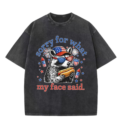 Chaoticclub Patriotic Hotdog Raccoon Washed T-Shirt