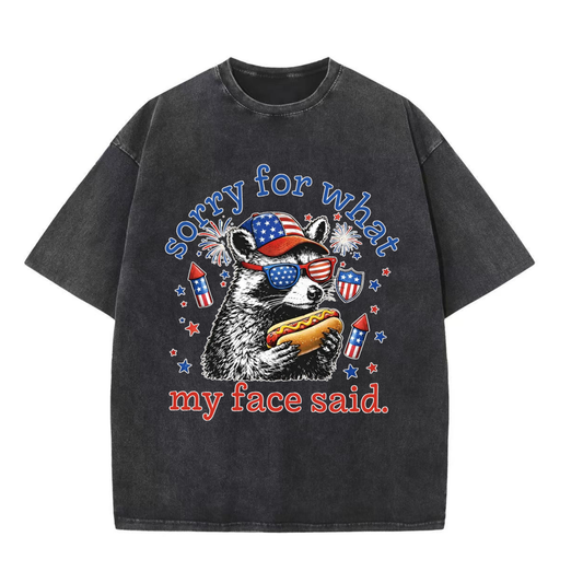 Chaoticclub Patriotic Hotdog Raccoon Washed T-Shirt