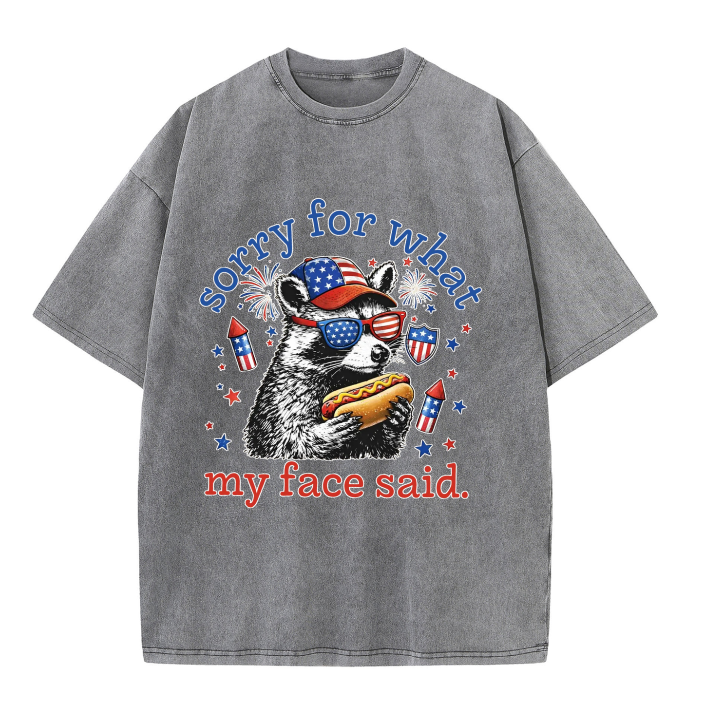 Chaoticclub Patriotic Hotdog Raccoon Washed T-Shirt