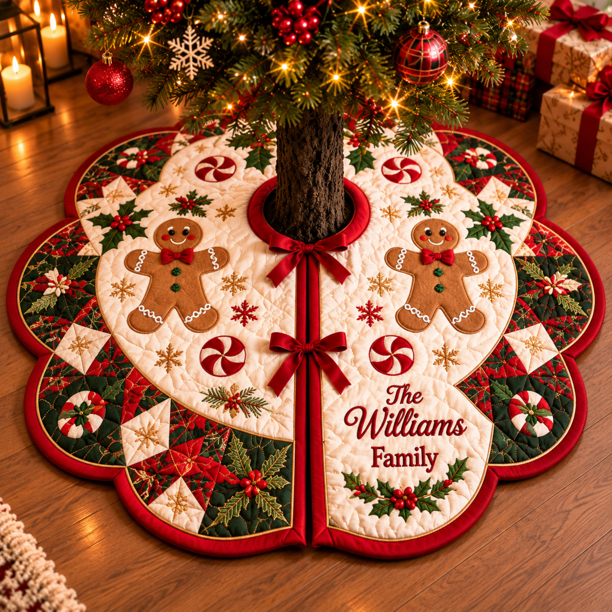 Chaotic Club Personalized Flower Quilt Christmas Tree Skirt
