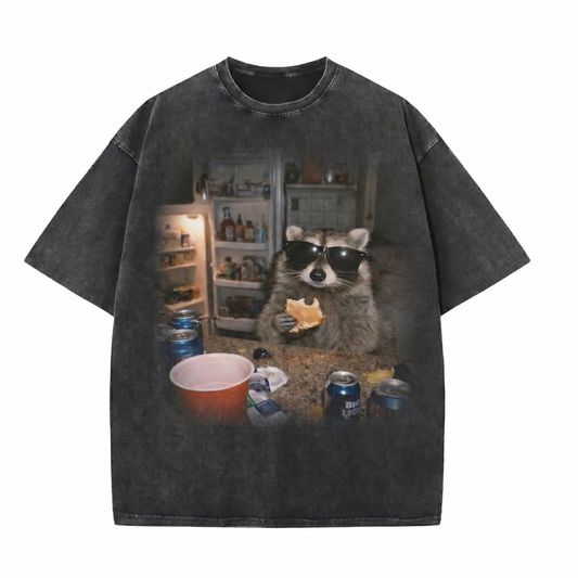ChaoticClub Meme Raccoon Eating Sandwiches Washed T-Shirt