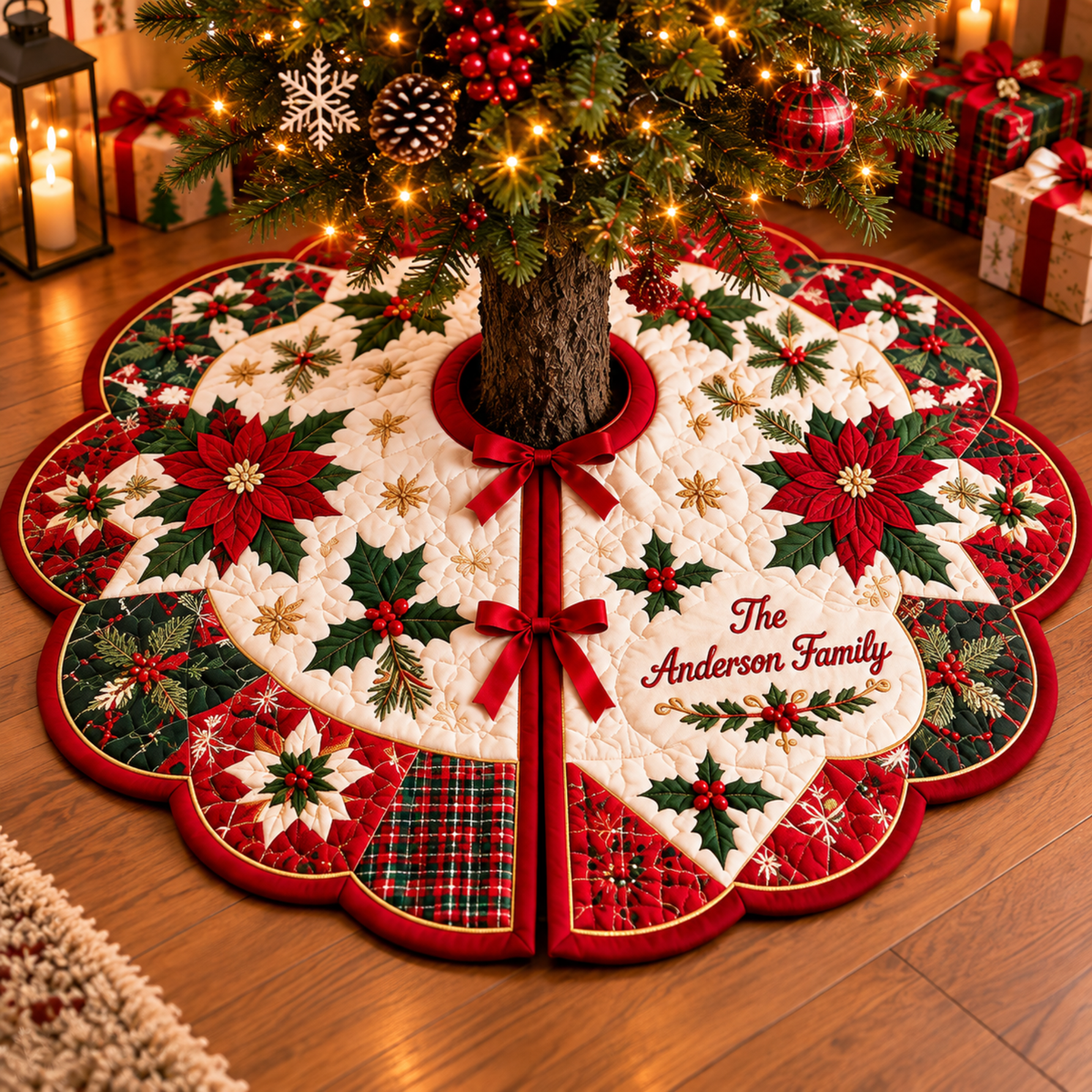 Chaotic Club Personalized Flower Quilt Christmas Tree Skirt