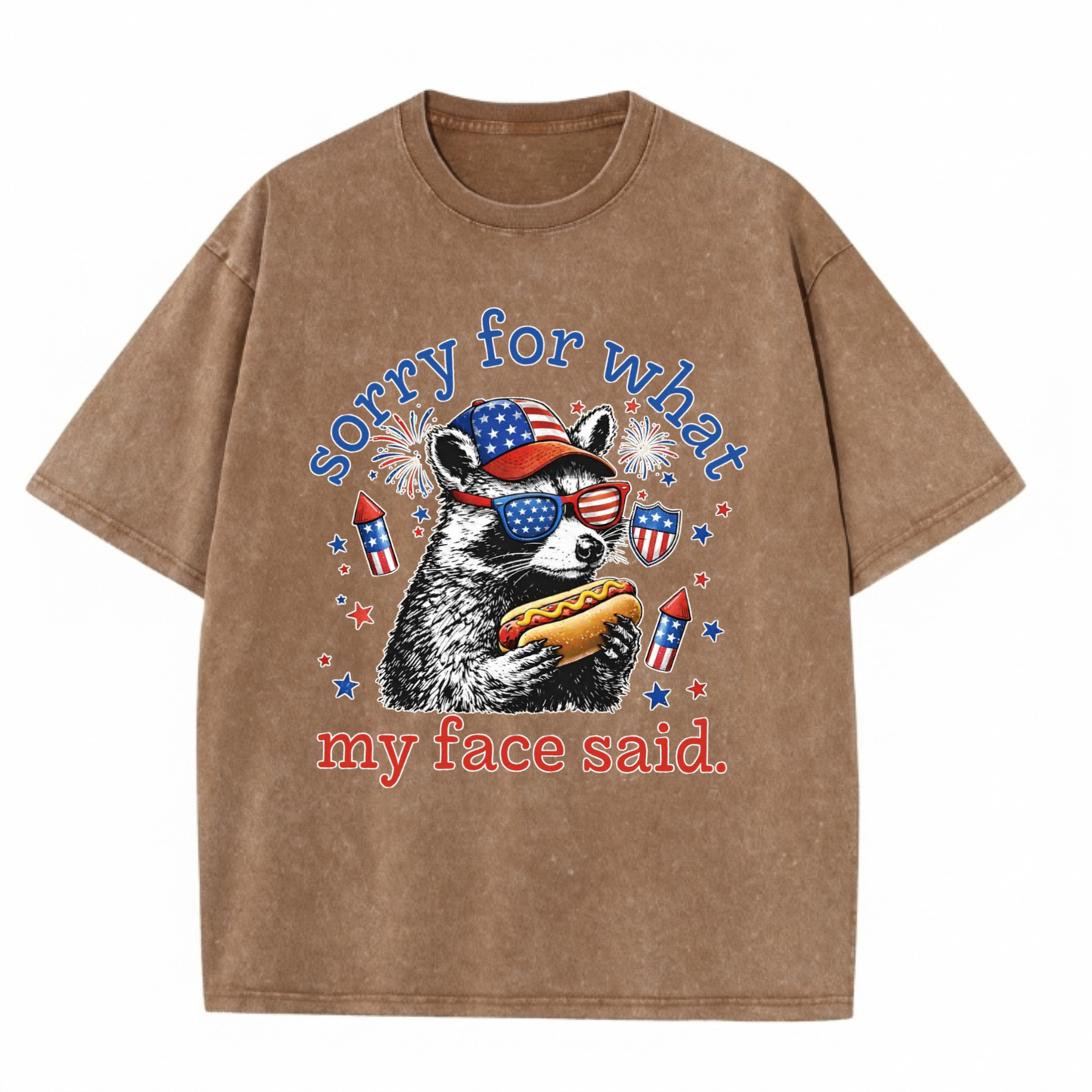 Chaoticclub Patriotic Hotdog Raccoon Washed T-Shirt