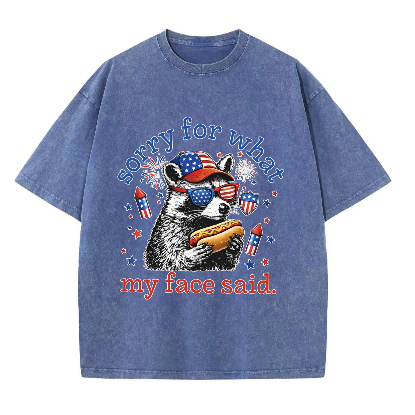 Chaoticclub Patriotic Hotdog Raccoon Washed T-Shirt