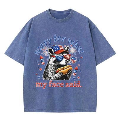 Chaoticclub Patriotic Hotdog Raccoon Washed T-Shirt
