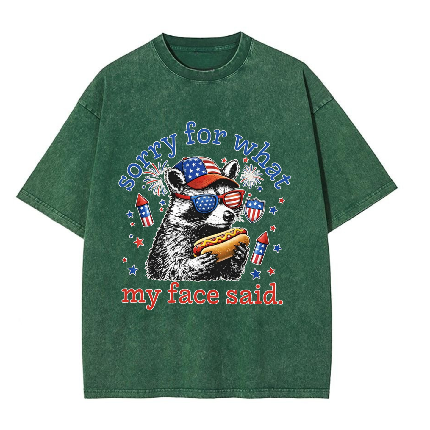 Chaoticclub Patriotic Hotdog Raccoon Washed T-Shirt