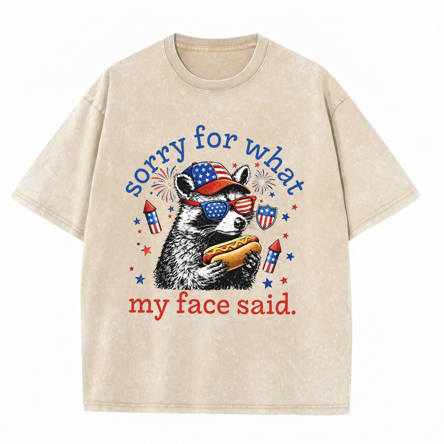Chaoticclub Patriotic Hotdog Raccoon Washed T-Shirt