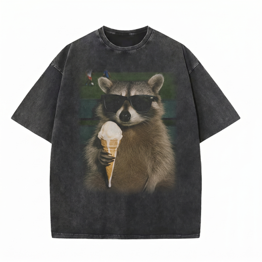 ChaoticClub Meme Raccoon Ice Cream Vibes Washed T-Shirt