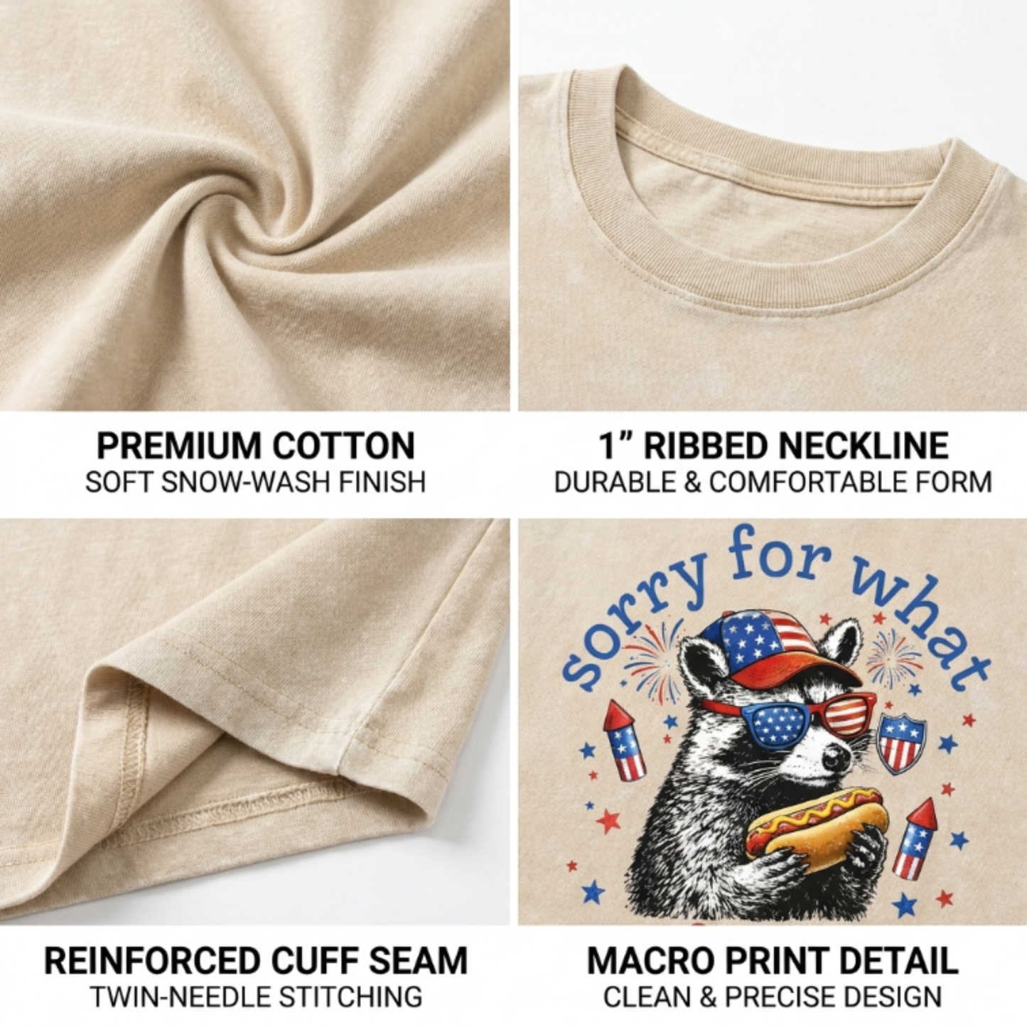Chaoticclub Patriotic Hotdog Raccoon Washed T-Shirt