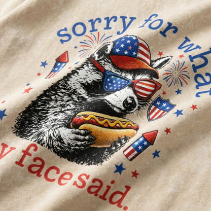 Chaoticclub Patriotic Hotdog Raccoon Washed T-Shirt