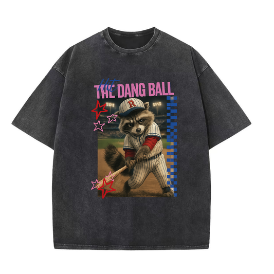 Chaoticclub Hit The Dang Ball Raccoon Baseball Wash T-shirt