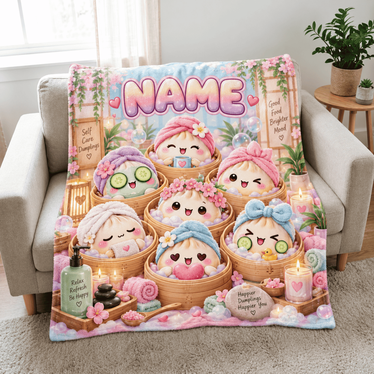 Chaotic Club Personalized Cute Dumpling Daily Life Fleece Blanket