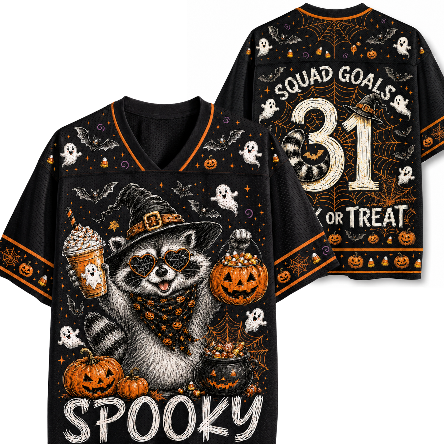 ChaoticClub Here for the Boos Racoon Halloween Mesh Jersey