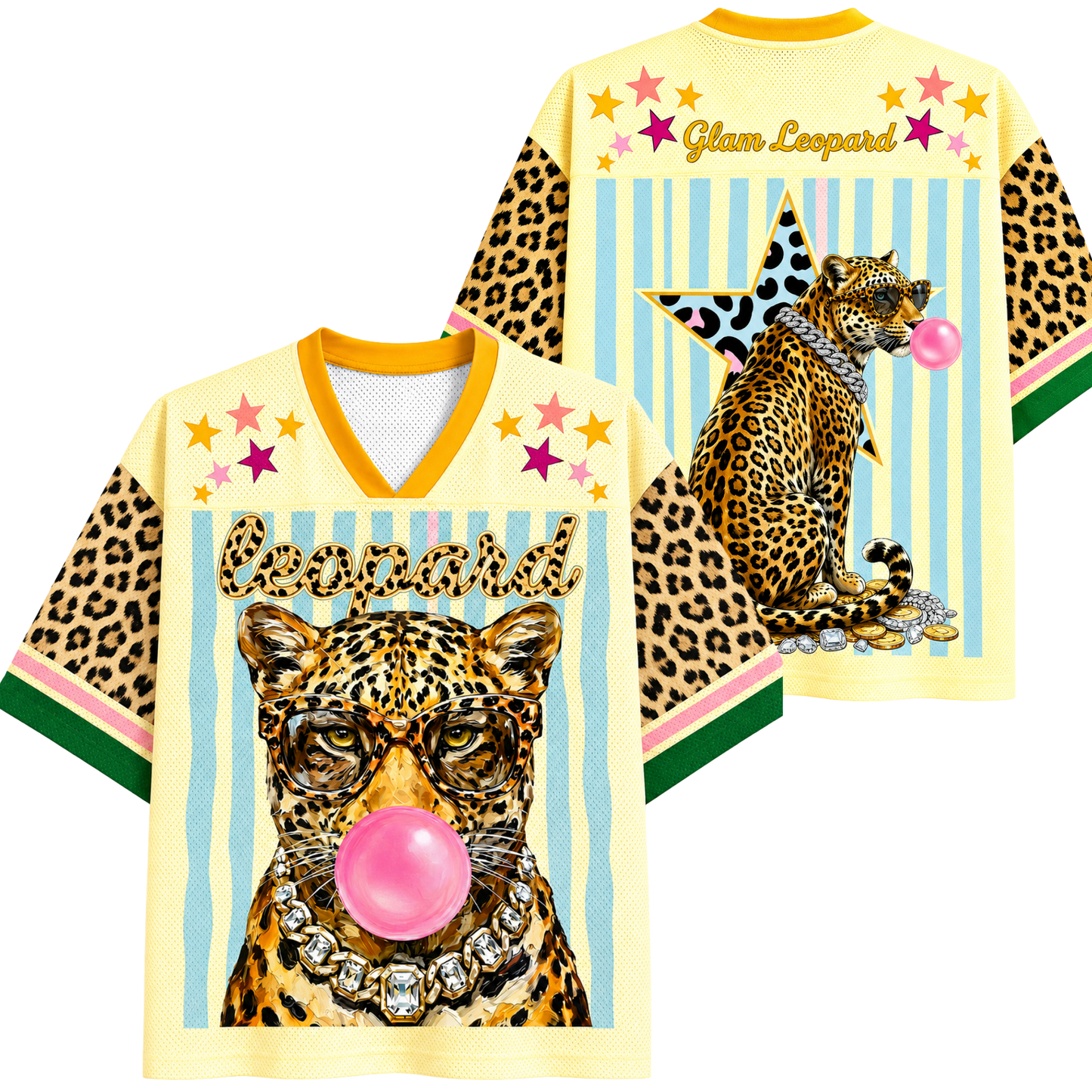 ChaoticClub Leopard Stars Bubblegum Striped Summer Mesh Jersey