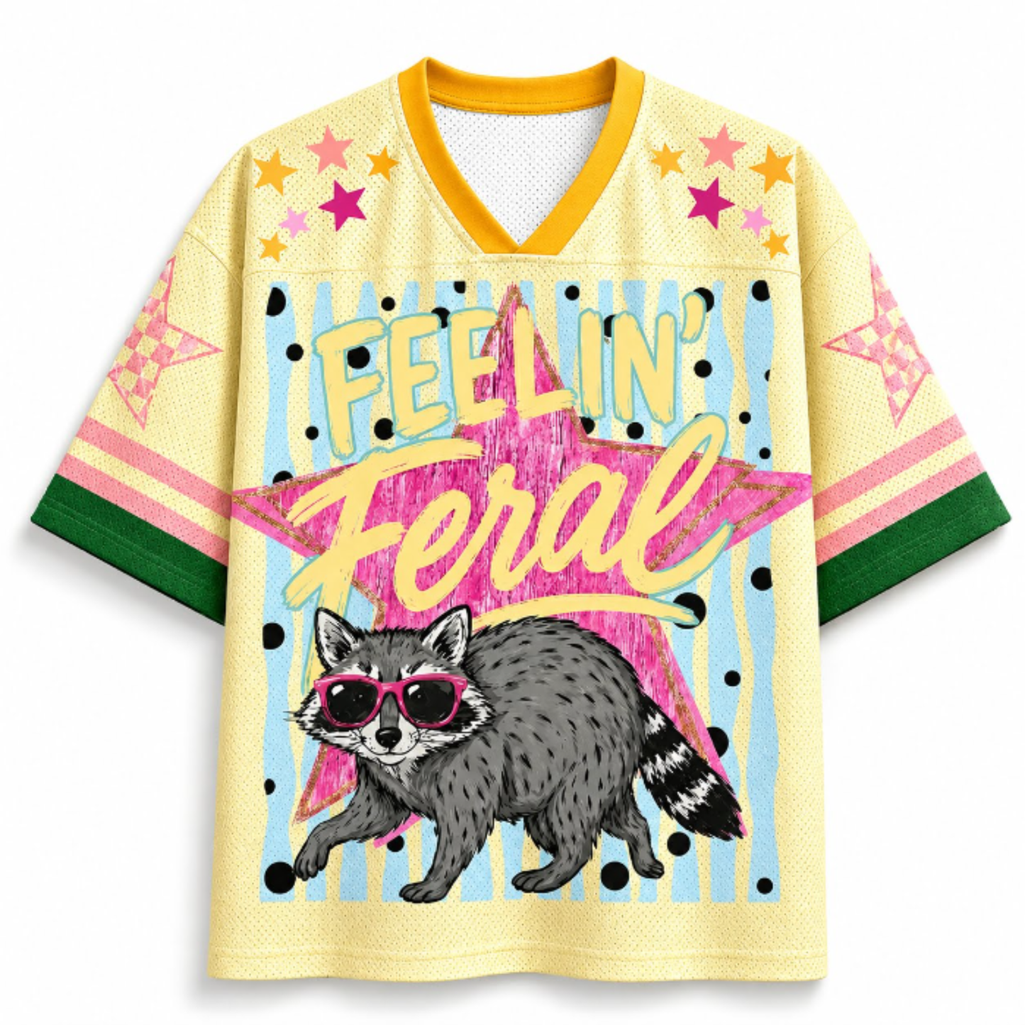 ChaoticClub Feelin' Feral Summer Striped Raccoon Mesh Jersey