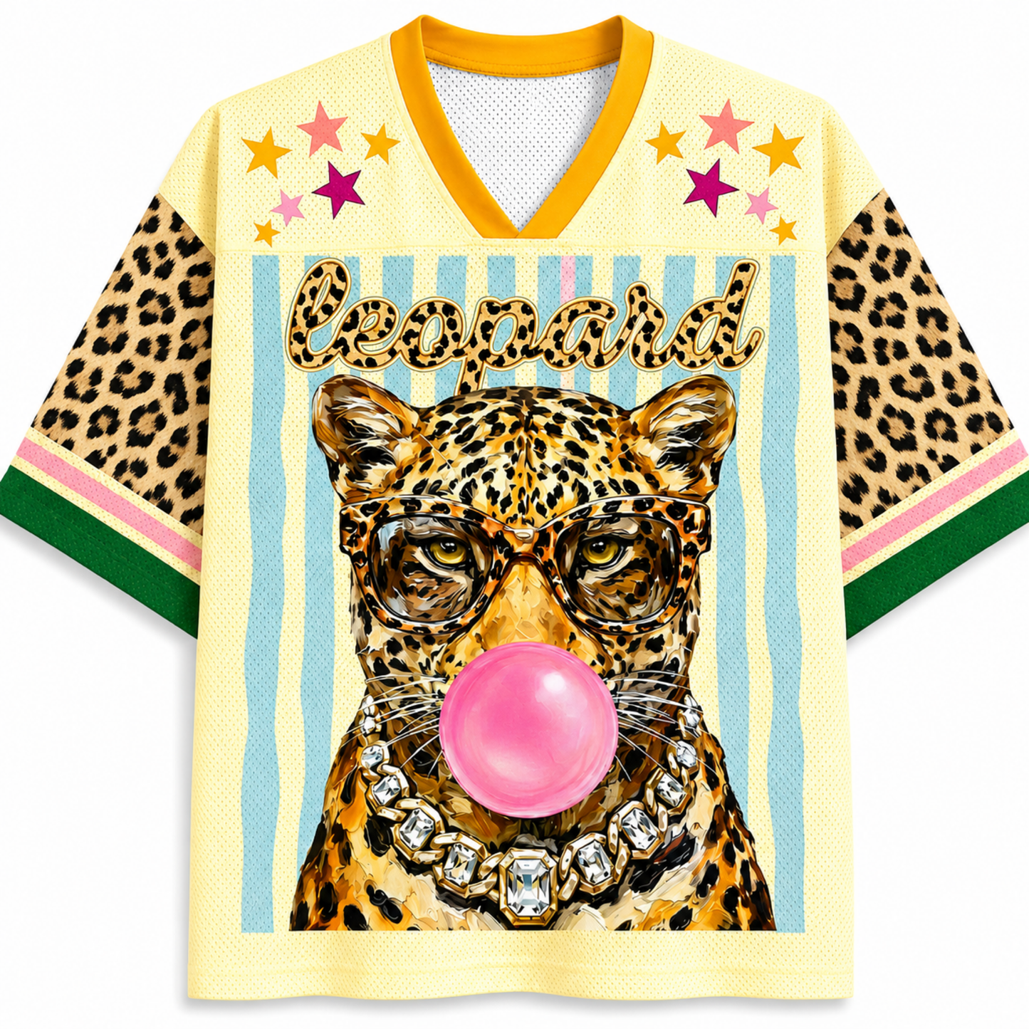 ChaoticClub Leopard Stars Bubblegum Striped Summer Mesh Jersey