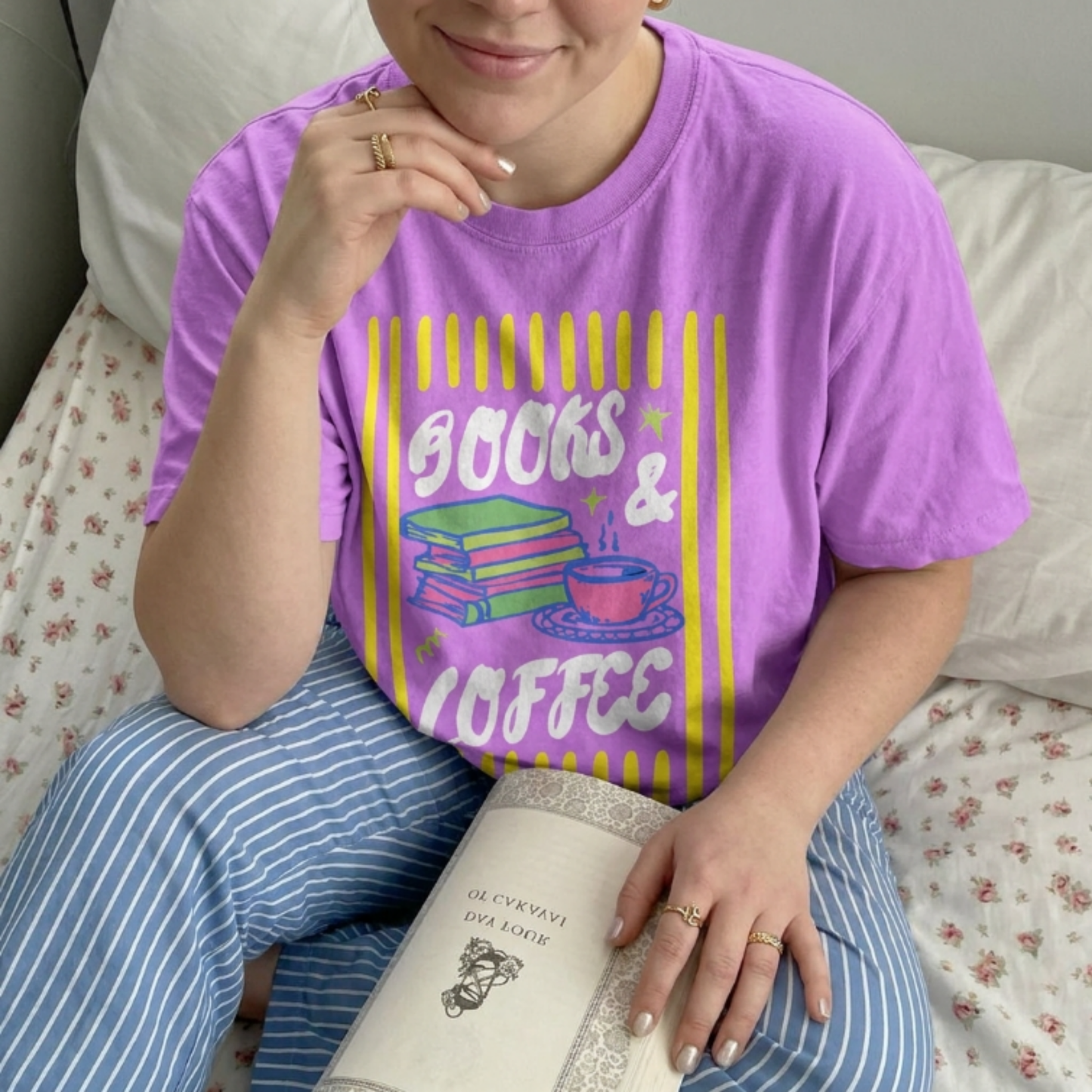 ChaoticClub Books & Coffee Stripes T-Shirt